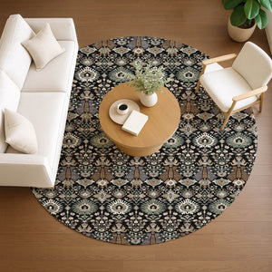 HomeRoots 8' Black And Ivory Round Floral Rug - Stylish, Washable Design for Indoor/Outdoor Living Spaces 640474