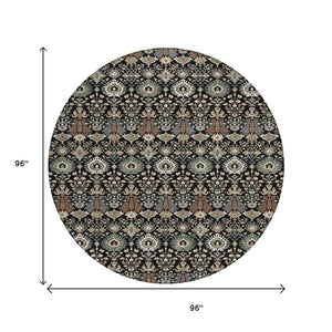 HomeRoots 8' Black And Ivory Round Floral Rug - Stylish, Washable Design for Indoor/Outdoor Living Spaces 640474