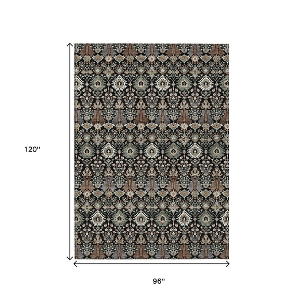 HomeRoots 8' X 10' Black and Ivory Floral Area Rug - Durable, Washable Design for Indoor & Outdoor Use 640475
