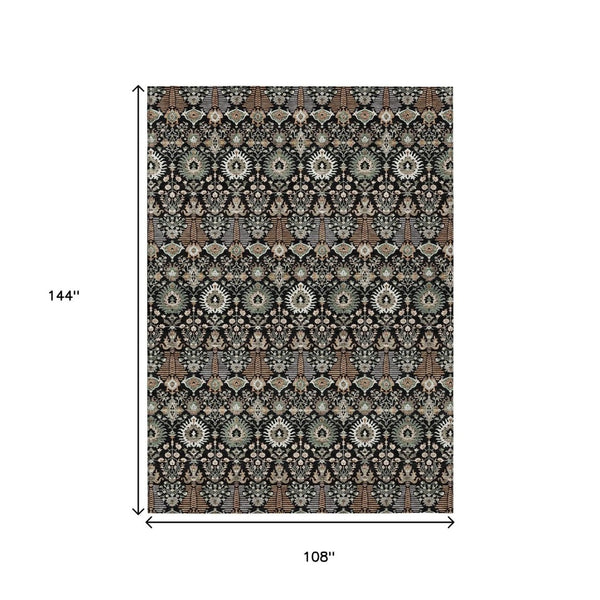 HomeRoots 9' X 12' Black and Ivory Floral Area Rug - Washable, Durable, Stylish for Indoor & Outdoor Spaces 640476