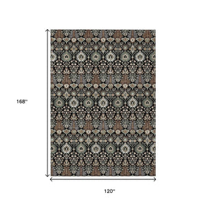HomeRoots 10' Black and Ivory Floral Area Rug - Washable Indoor/Outdoor Design for Elegant Spaces, Durable Style 640477