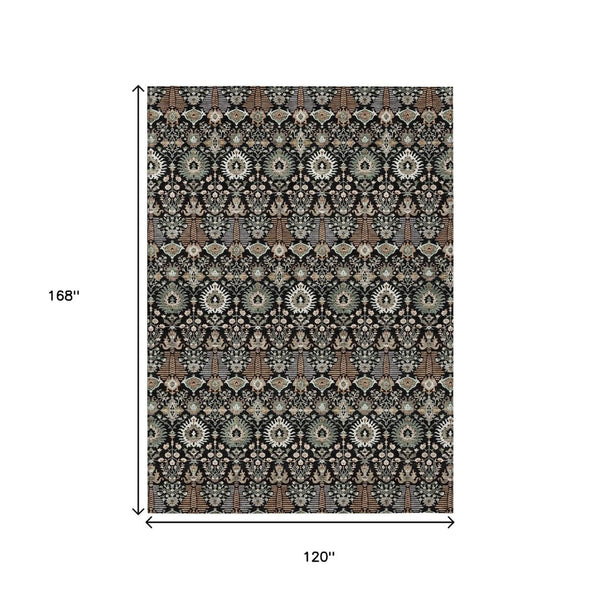 HomeRoots 10' Black and Ivory Floral Area Rug - Washable Indoor/Outdoor Design for Elegant Spaces, Durable Style 640477