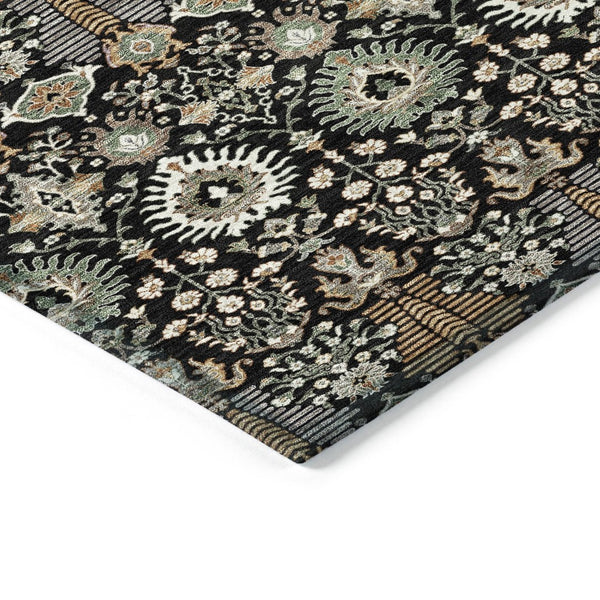 HomeRoots 10' Black and Ivory Floral Area Rug - Washable Indoor/Outdoor Design for Elegant Spaces, Durable Style 640477
