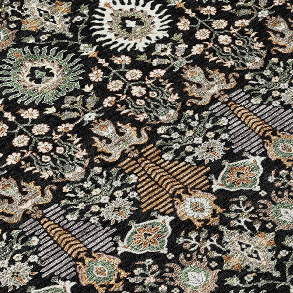 HomeRoots 10' Black and Ivory Floral Area Rug - Washable Indoor/Outdoor Design for Elegant Spaces, Durable Style 640477