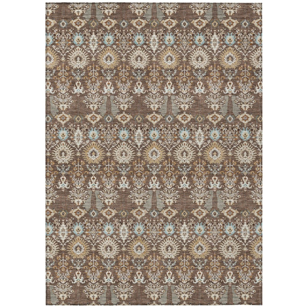 HomeRoots 5' X 8' Brown and Beige Floral Area Rug - Stylish, Washable Indoor/Outdoor Rug for Versatile Spaces 640479