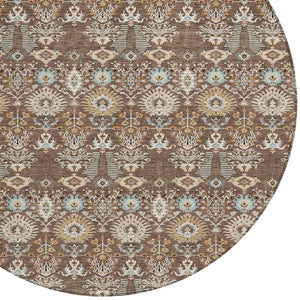 HomeRoots 8' Round Floral Washable Area Rug – Elegant Brown & Beige Design for Indoor/Outdoor Spaces, Easy Care 640480
