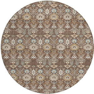 HomeRoots 8' Round Floral Washable Area Rug – Elegant Brown & Beige Design for Indoor/Outdoor Spaces, Easy Care 640480