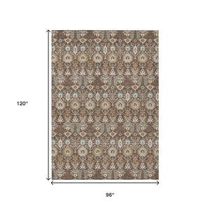 HomeRoots 8' X 10' Floral Washable Area Rug - Timeless Brown & Beige Design for Indoor/Outdoor Durability! 640481