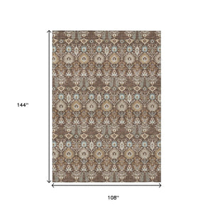 HomeRoots 9' Versatile Brown and Beige Floral Washable Area Rug for Indoor & Outdoor Use - Stylish & Durable! 640482