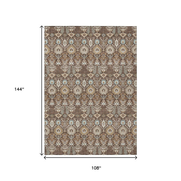 HomeRoots 9' Versatile Brown and Beige Floral Washable Area Rug for Indoor & Outdoor Use - Stylish & Durable! 640482