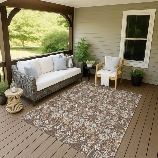 HomeRoots 9' Versatile Brown and Beige Floral Washable Area Rug for Indoor & Outdoor Use - Stylish & Durable! 640482