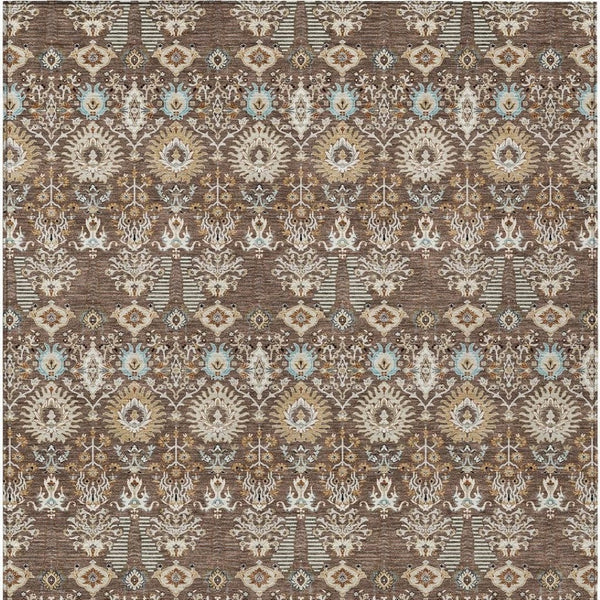 HomeRoots 9' Versatile Brown and Beige Floral Washable Area Rug for Indoor & Outdoor Use - Stylish & Durable! 640482
