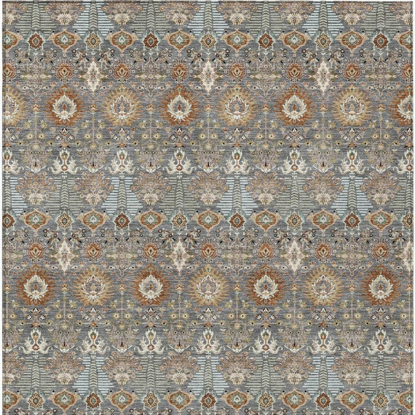 HomeRoots 5' Timeless Gray and Copper Floral Area Rug - Washable, Durable, Ideal for Indoor & Outdoor Spaces 640485