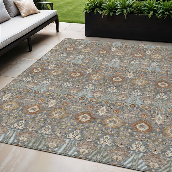 HomeRoots 5' Timeless Gray and Copper Floral Area Rug - Washable, Durable, Ideal for Indoor & Outdoor Spaces 640485