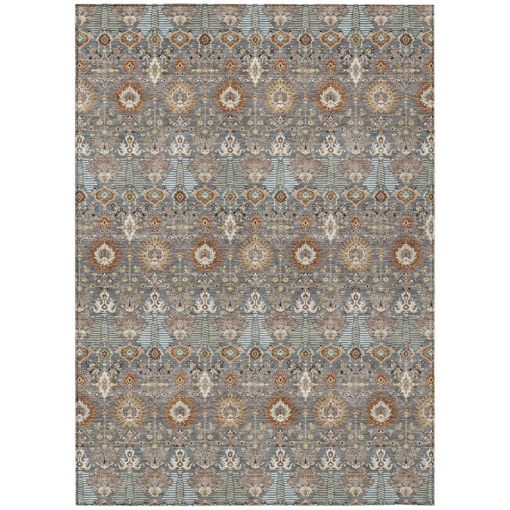 HomeRoots 5' Timeless Gray and Copper Floral Area Rug - Washable, Durable, Ideal for Indoor & Outdoor Spaces 640485