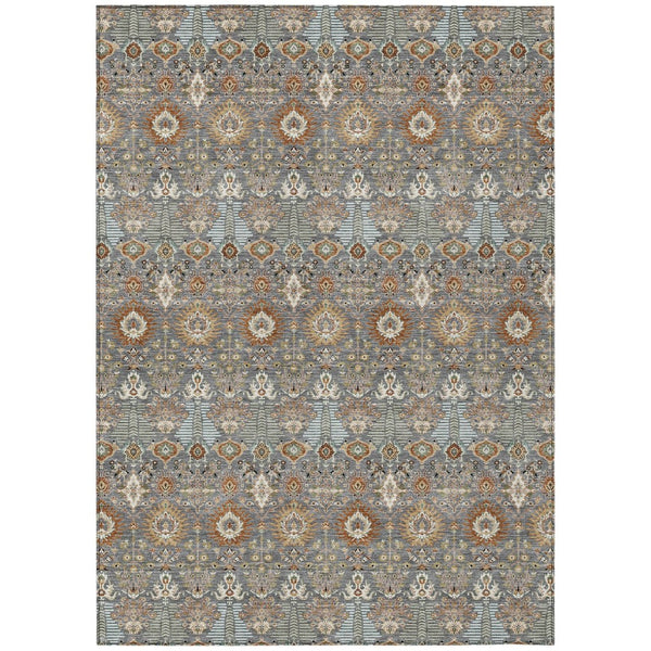 HomeRoots 5' Timeless Gray and Copper Floral Area Rug - Washable, Durable, Ideal for Indoor & Outdoor Spaces 640485