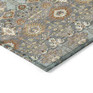 HomeRoots 5' Timeless Gray and Copper Floral Area Rug - Washable, Durable, Ideal for Indoor & Outdoor Spaces 640485