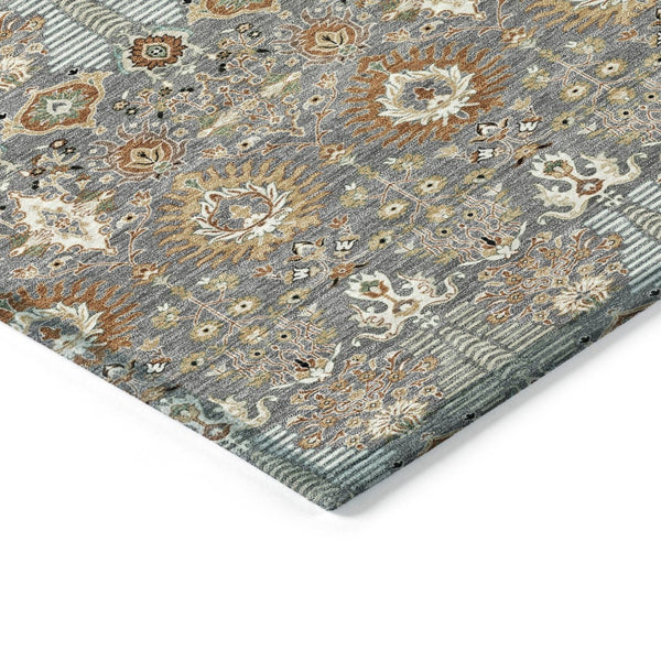 HomeRoots 5' Timeless Gray and Copper Floral Area Rug - Washable, Durable, Ideal for Indoor & Outdoor Spaces 640485