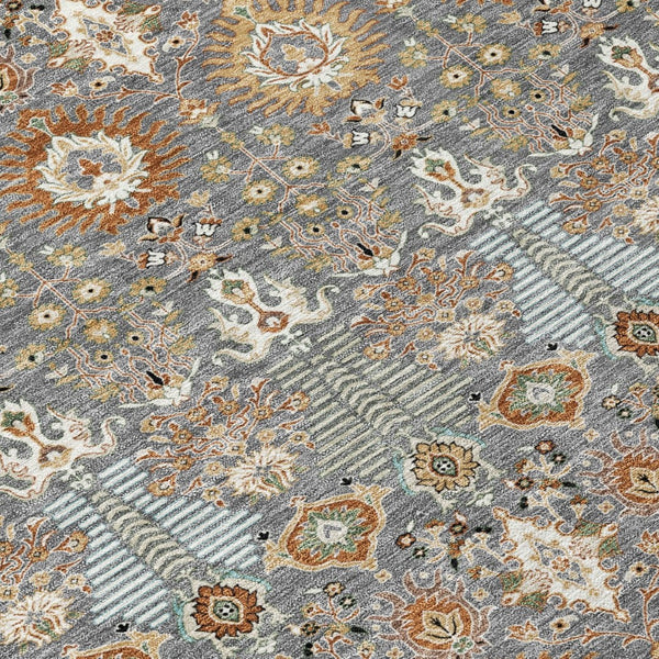 HomeRoots 5' Timeless Gray and Copper Floral Area Rug - Washable, Durable, Ideal for Indoor & Outdoor Spaces 640485