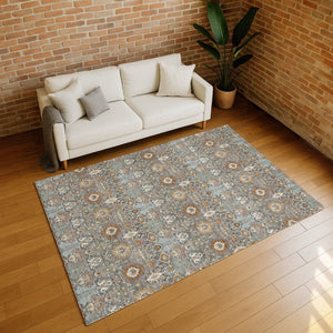 HomeRoots 5' Timeless Gray and Copper Floral Area Rug - Washable, Durable, Ideal for Indoor & Outdoor Spaces 640485