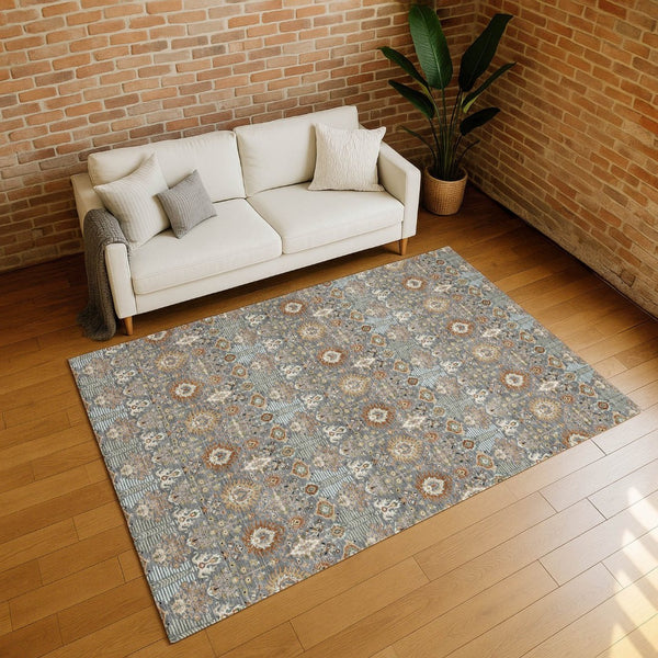 HomeRoots 5' Timeless Gray and Copper Floral Area Rug - Washable, Durable, Ideal for Indoor & Outdoor Spaces 640485