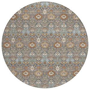 HomeRoots 8' Gray and Copper Round Floral Area Rug - Stylish, Washable, Durable for Indoor & Outdoor Spaces 640486