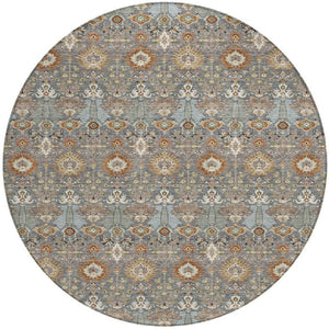 HomeRoots 8' Gray and Copper Round Floral Area Rug - Stylish, Washable, Durable for Indoor & Outdoor Spaces 640486