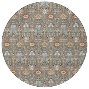 HomeRoots 8' Gray and Copper Round Floral Area Rug - Stylish, Washable, Durable for Indoor & Outdoor Spaces 640486