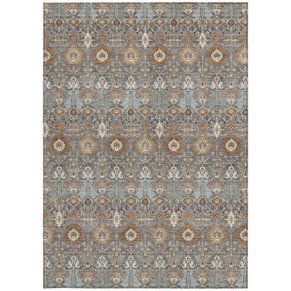HomeRoots 9' Gray and Copper Floral Washable Area Rug - Durable Indoor/Outdoor Design for Busy Homes! 640488