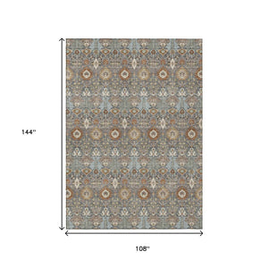 HomeRoots 9' Gray and Copper Floral Washable Area Rug - Durable Indoor/Outdoor Design for Busy Homes! 640488