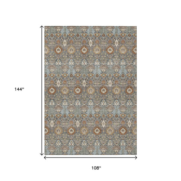 HomeRoots 9' Gray and Copper Floral Washable Area Rug - Durable Indoor/Outdoor Design for Busy Homes! 640488