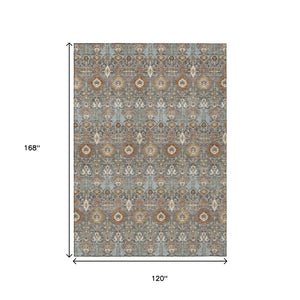 HomeRoots 10' Gray and Copper Floral Washable Area Rug – Stylish Indoor/Outdoor Design for High Traffic Spaces 640489