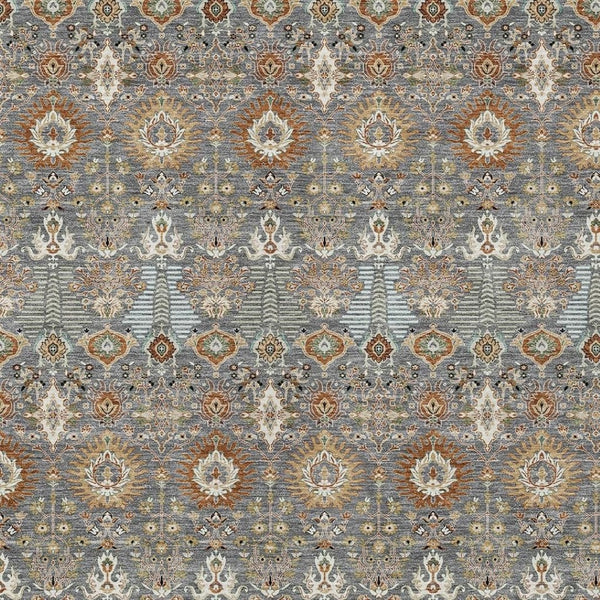 HomeRoots 10' Gray and Copper Floral Washable Area Rug – Stylish Indoor/Outdoor Design for High Traffic Spaces 640489