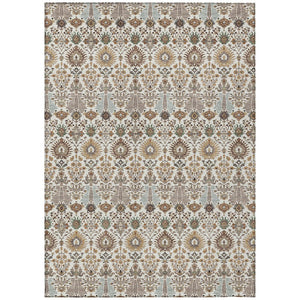 HomeRoots 5' Stylish Ivory and Brown Floral Washable Area Rug for Indoor and Outdoor Use - Durable & Easy Care 640491