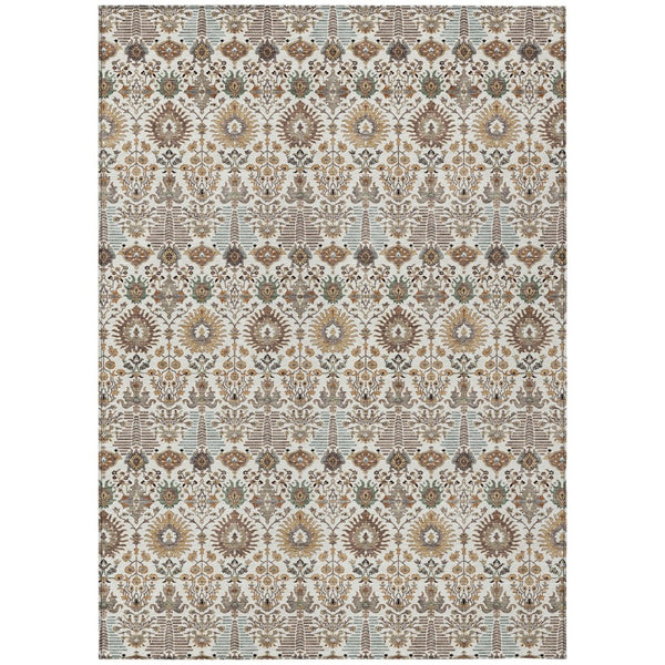 HomeRoots 5' Stylish Ivory and Brown Floral Washable Area Rug for Indoor and Outdoor Use - Durable & Easy Care 640491