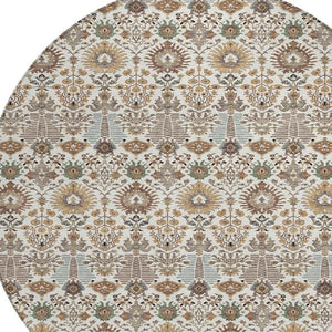 HomeRoots 8' Elegant Ivory and Brown Floral Washable Round Area Rug - Perfect for Indoor/Outdoor Spaces! 640492