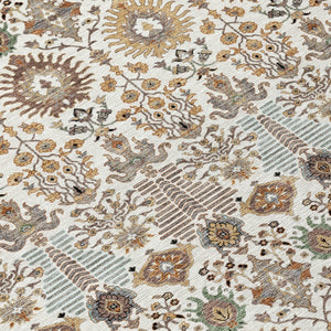 HomeRoots 8' Elegant Ivory and Brown Floral Washable Round Area Rug - Perfect for Indoor/Outdoor Spaces! 640492