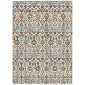 HomeRoots 8' X 10' Floral Washable Area Rug - Elegant Ivory & Brown Design for Indoor/Outdoor Durability 640493