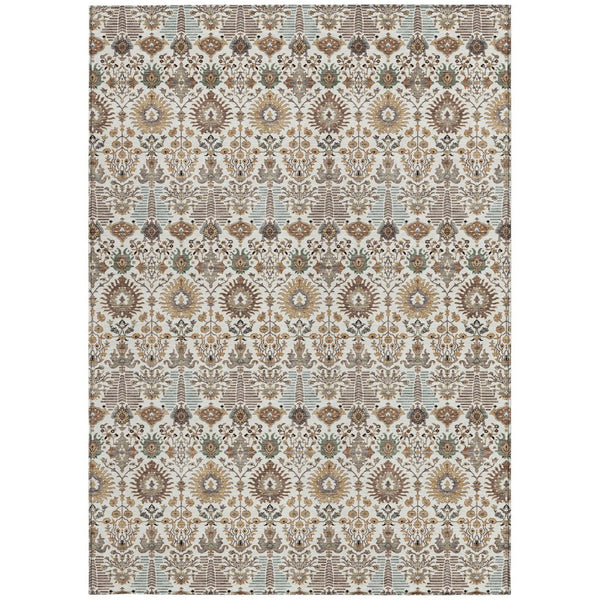 HomeRoots 8' X 10' Floral Washable Area Rug - Elegant Ivory & Brown Design for Indoor/Outdoor Durability 640493
