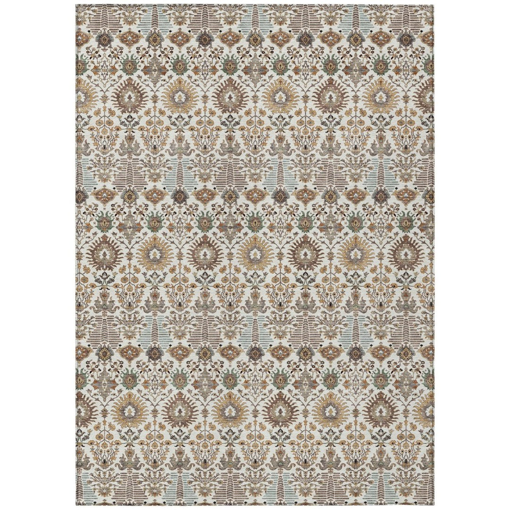 HomeRoots 8' X 10' Floral Washable Area Rug - Elegant Ivory & Brown Design for Indoor/Outdoor Durability 640493