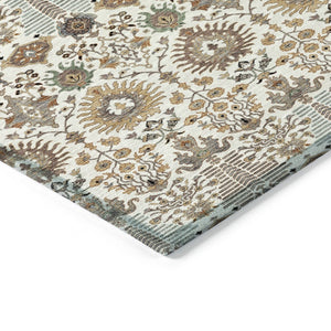 HomeRoots 8' X 10' Floral Washable Area Rug - Elegant Ivory & Brown Design for Indoor/Outdoor Durability 640493