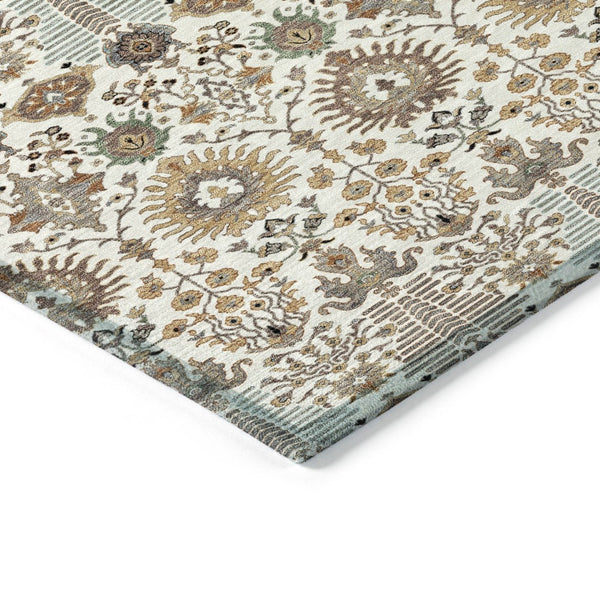 HomeRoots 9' X 12' Ivory Floral Rug - Durable, Washable Area Rug for Indoor/Outdoor Use, Perfect for High Traffic Areas 640494