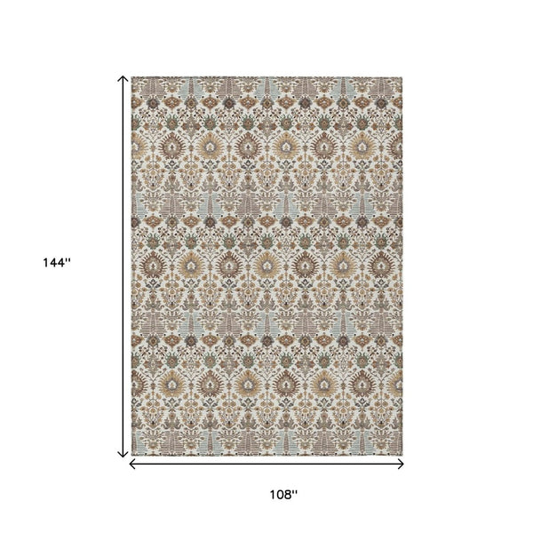 HomeRoots 9' X 12' Ivory Floral Rug - Durable, Washable Area Rug for Indoor/Outdoor Use, Perfect for High Traffic Areas 640494