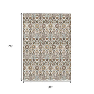 HomeRoots 10' Ivory and Brown Floral Washable Area Rug - Durable Indoor/Outdoor Design for Elegant Spaces 640495
