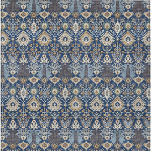 HomeRoots 5' Navy Blue and Ivory Floral Area Rug - Washable, Versatile Indoor/Outdoor Design for High-Traffic Use 640497
