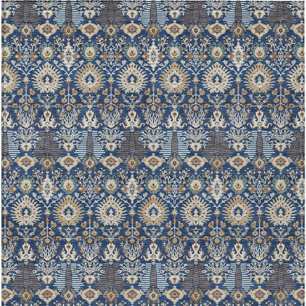 HomeRoots 5' Navy Blue and Ivory Floral Area Rug - Washable, Versatile Indoor/Outdoor Design for High-Traffic Use 640497