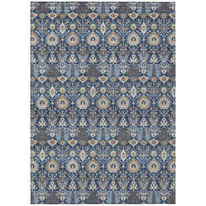 HomeRoots 5' Navy Blue and Ivory Floral Area Rug - Washable, Versatile Indoor/Outdoor Design for High-Traffic Use 640497