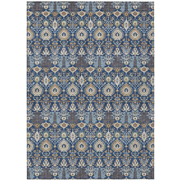 HomeRoots 5' Navy Blue and Ivory Floral Area Rug - Washable, Versatile Indoor/Outdoor Design for High-Traffic Use 640497