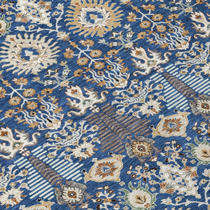 HomeRoots 5' Navy Blue and Ivory Floral Area Rug - Washable, Versatile Indoor/Outdoor Design for High-Traffic Use 640497