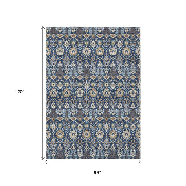 HomeRoots 8' X 10' Navy Blue Floral Indoor Outdoor Area Rug – Durable, Washable, Stylish for High-Traffic Spaces 640499
